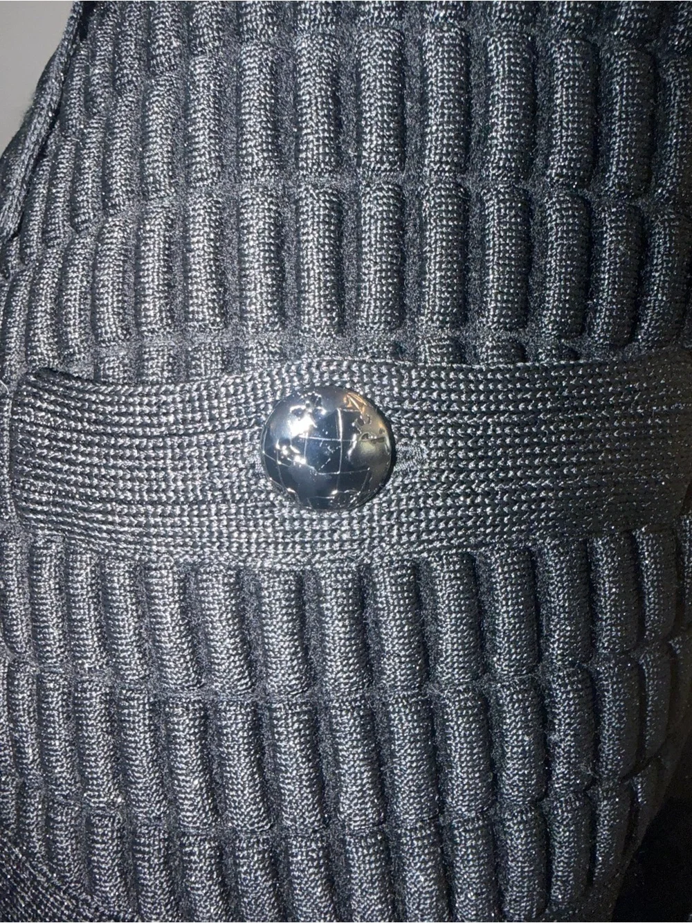 CHANEL Black Quilted Drop Waist Knit Skirt Silver CC Globe Buttons Fits US 8 10